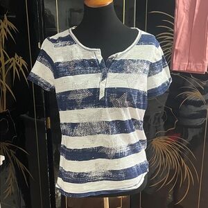 Onque Casuals Blue and White Striped Short Sleeve Tee